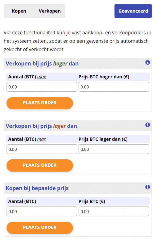 Geavanceerde orders Bitcoin Meesters